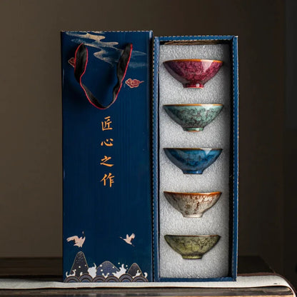 Premium Porcelain Feng-Shui Tea Set with Lotus Motif – Teapot & Cups