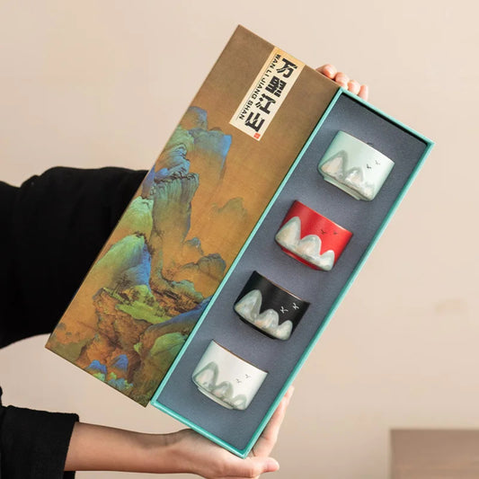 Hand-Painted Vintage Ceramic Kungfu Tea Cups Set (Small, Premium)