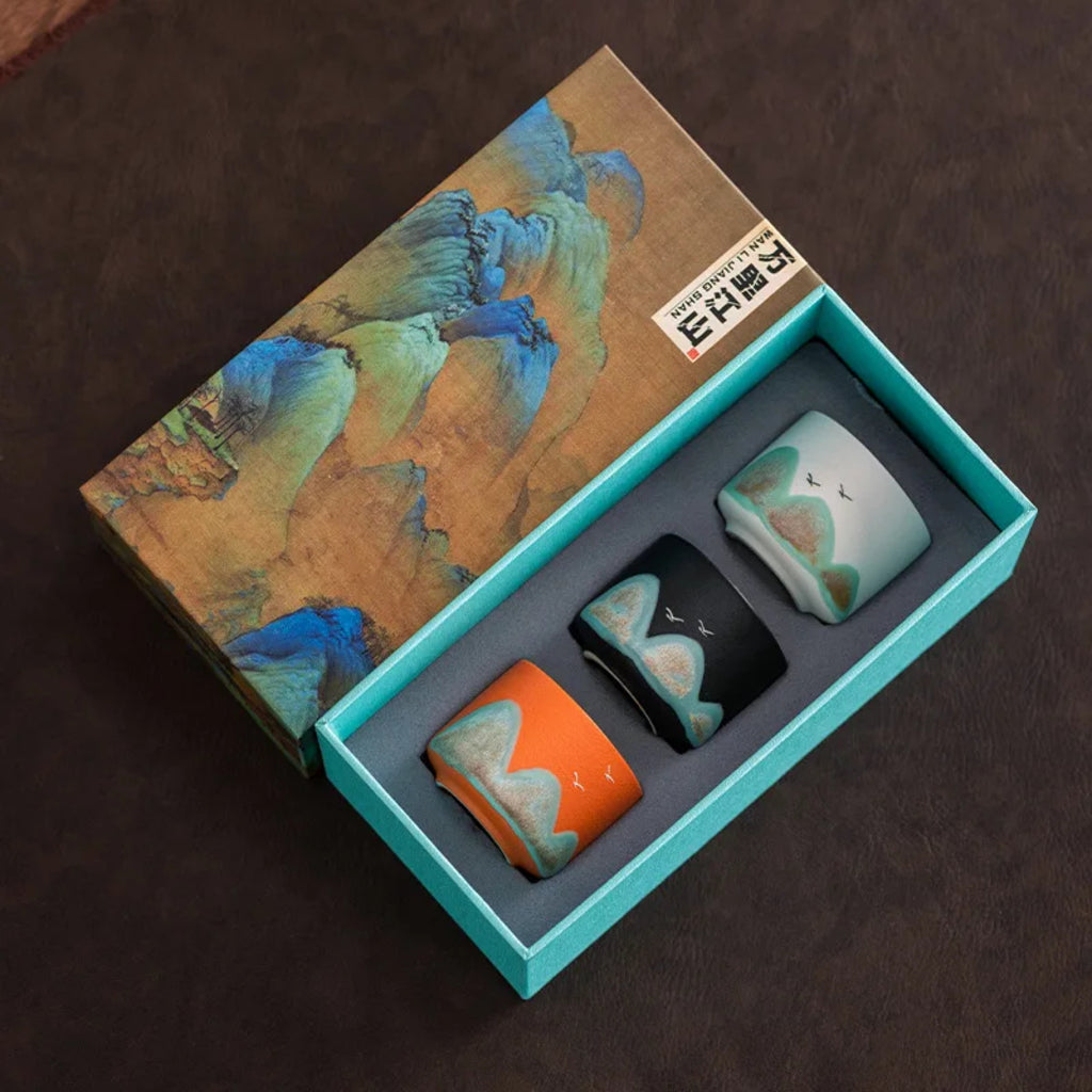 Hand-Painted Vintage Ceramic Kungfu Tea Cups Set (Small, Premium)