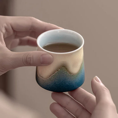 Premium Rustic Stoneware Mountain Tea Cups Set (4 pcs, Gift Box)