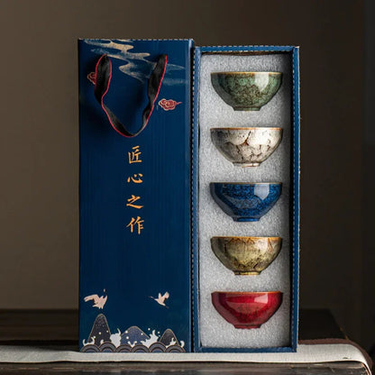 Premium Porcelain Feng-Shui Tea Set with Lotus Motif – Teapot & Cups