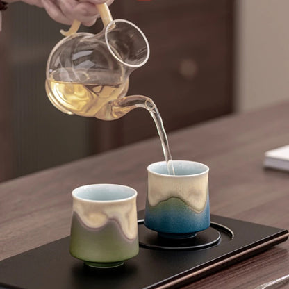 Premium Rustic Stoneware Mountain Tea Cups Set (4 pcs, Gift Box)