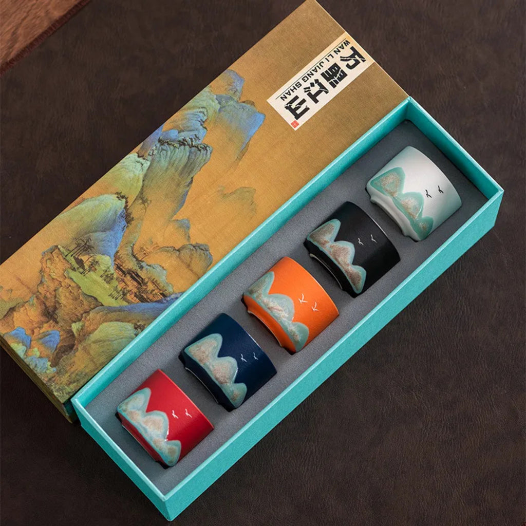 Hand-Painted Vintage Ceramic Kungfu Tea Cups Set (Small, Premium)
