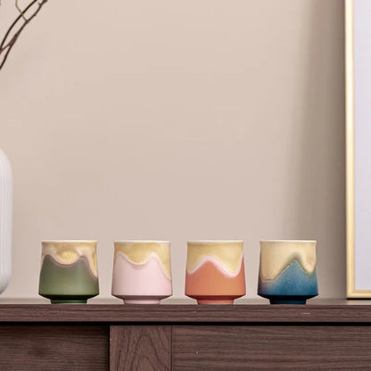 Premium Rustic Stoneware Mountain Tea Cups Set (4 pcs, Gift Box)