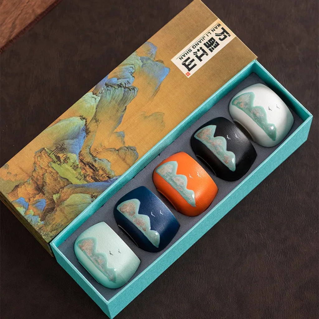 Hand-Painted Vintage Ceramic Kungfu Tea Cups Set (Small, Premium)