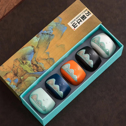 Hand-Painted Vintage Ceramic Kungfu Tea Cups Set (Small, Premium)