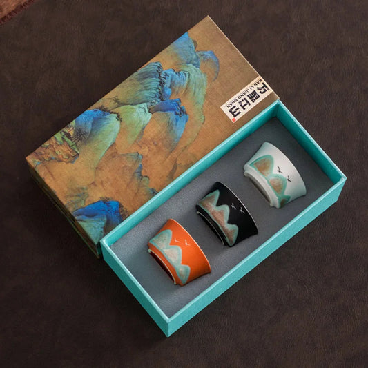 Hand-Painted Vintage Ceramic Kungfu Tea Cups Set (Small, Premium)