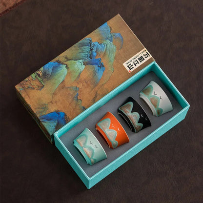 Hand-Painted Vintage Ceramic Kungfu Tea Cups Set (Small, Premium)