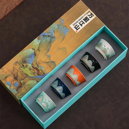 Hand-Painted Vintage Ceramic Kungfu Tea Cups Set (Small, Premium)