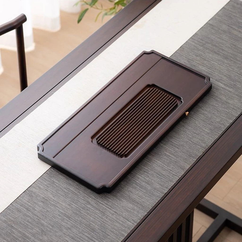 Classic Dark Wood Gongfu Tea Tray – Premium Cha Ban with Drainage