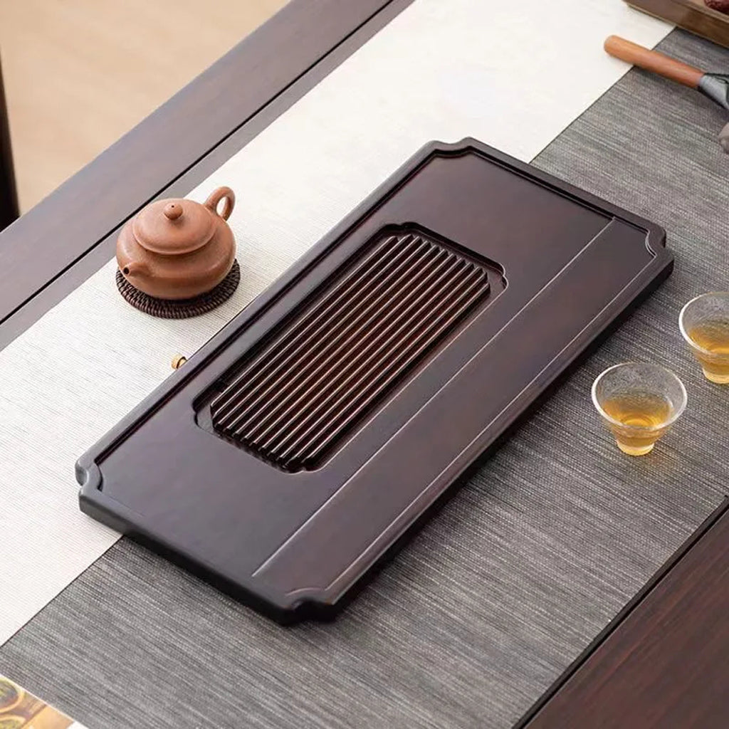Classic Dark Wood Gongfu Tea Tray – Premium Cha Ban with Drainage