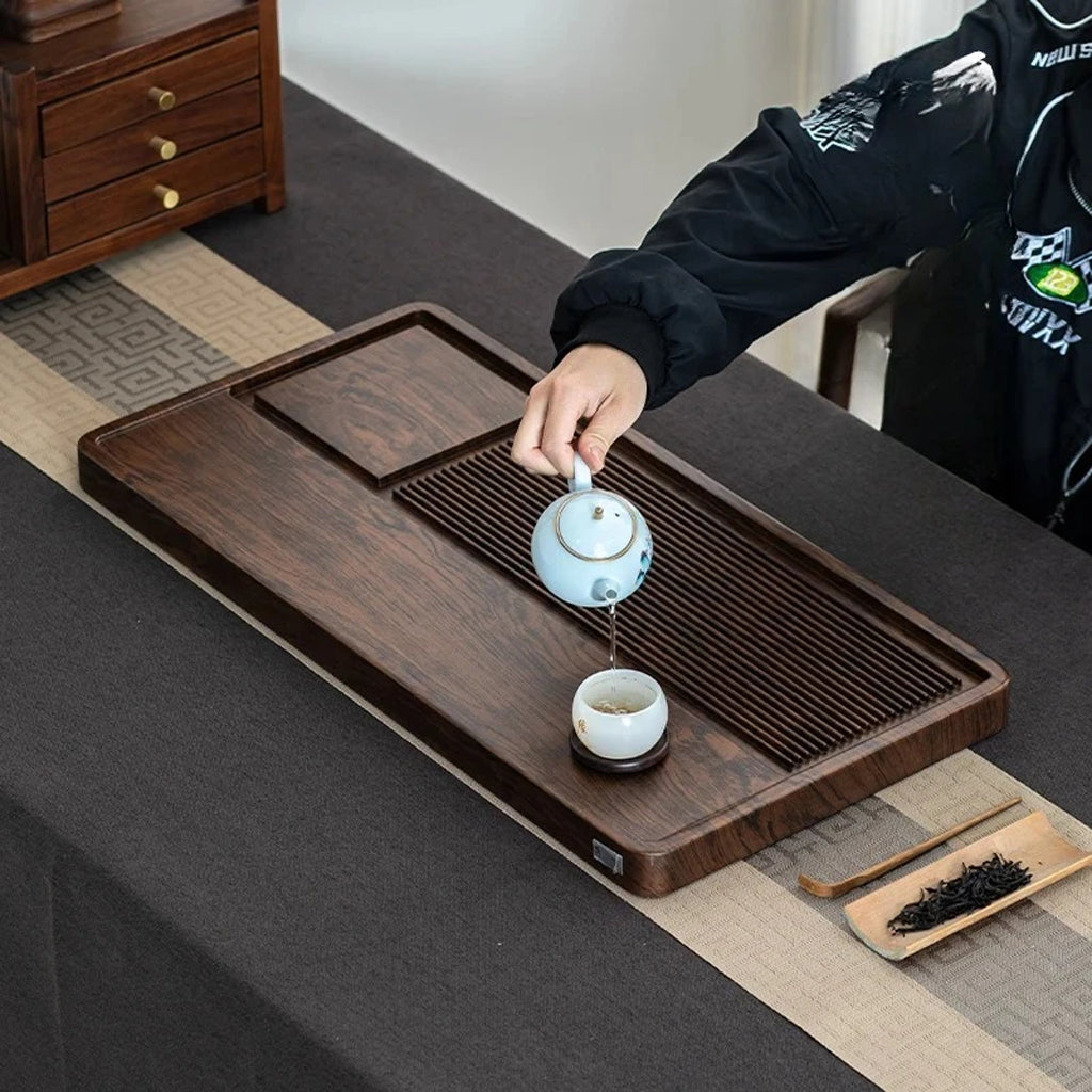 Long Walnut Gongfu Tea Tray – Premium Wooden Cha Ban