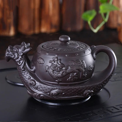 Dragon Guard Yixing Teapot – Dark Purple Clay Gongfu Pot
