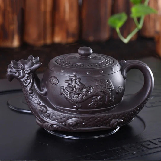 Dragon Guard Yixing Teapot – Dark Purple Clay Gongfu Pot