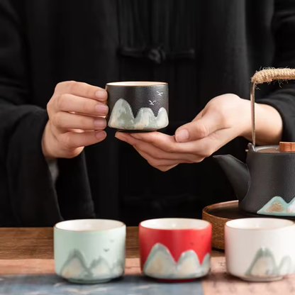 Hand-Painted Vintage Ceramic Kungfu Tea Cups Set (Small, Premium)