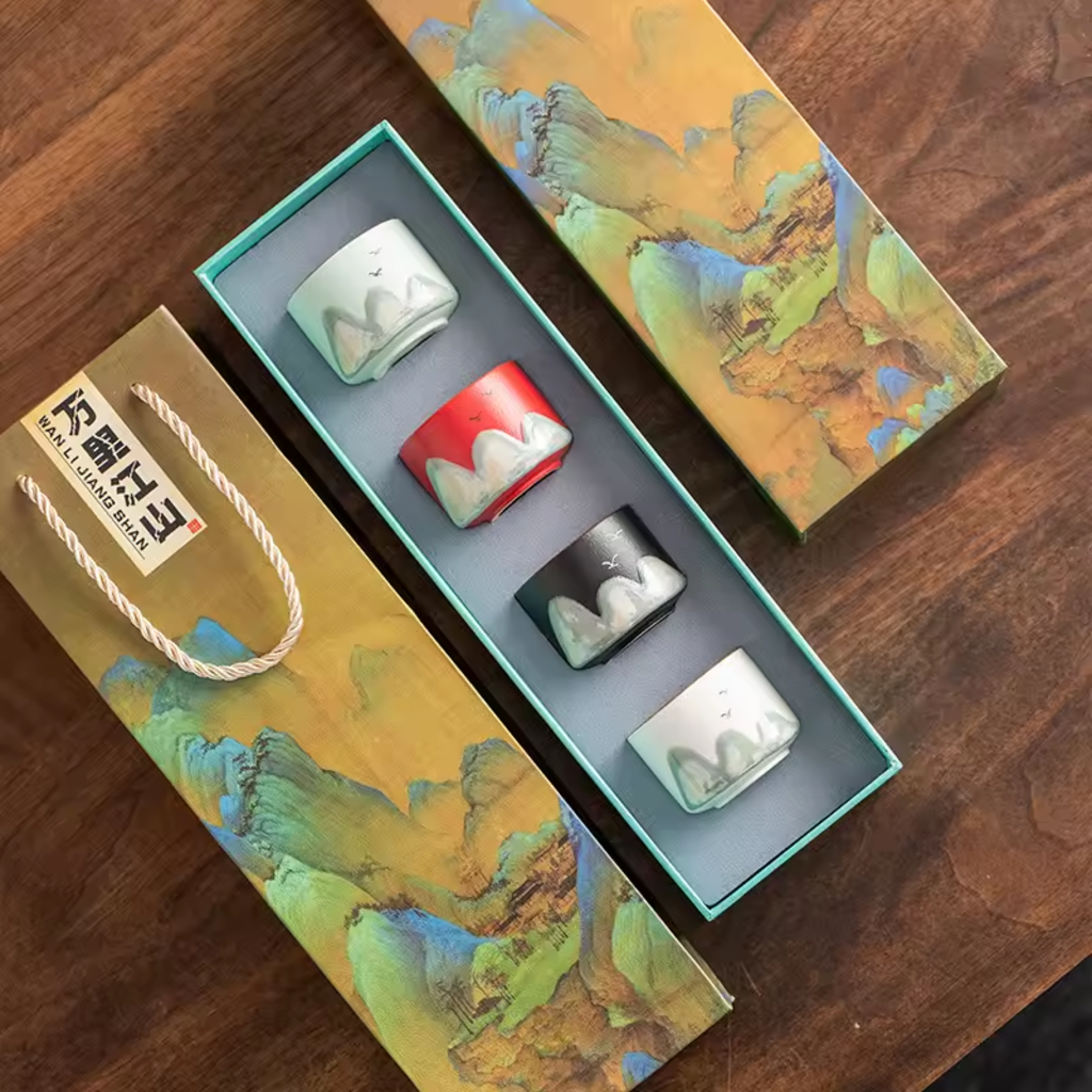 Hand-Painted Vintage Ceramic Kungfu Tea Cups Set (Small, Premium)