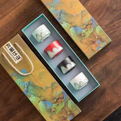 Hand-Painted Vintage Ceramic Kungfu Tea Cups Set (Small, Premium)