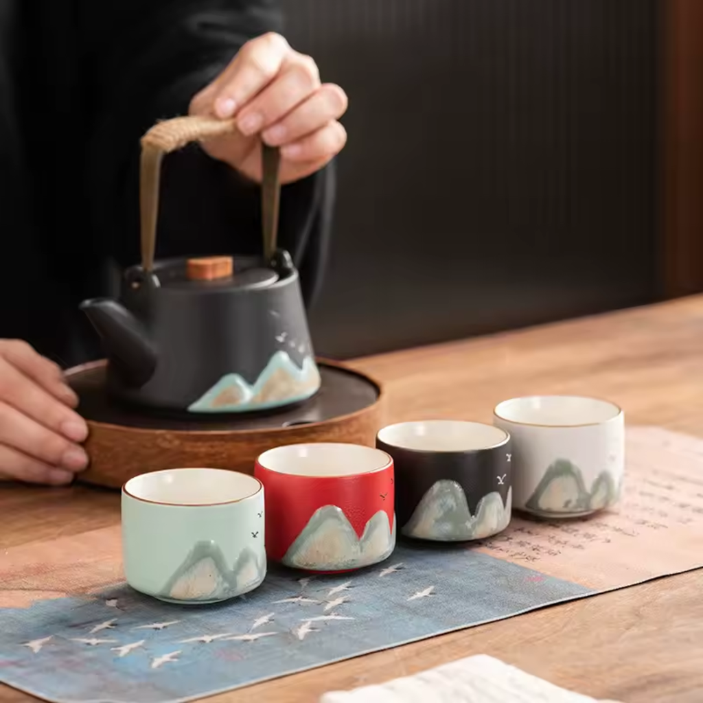 Hand-Painted Vintage Ceramic Kungfu Tea Cups Set (Small, Premium)